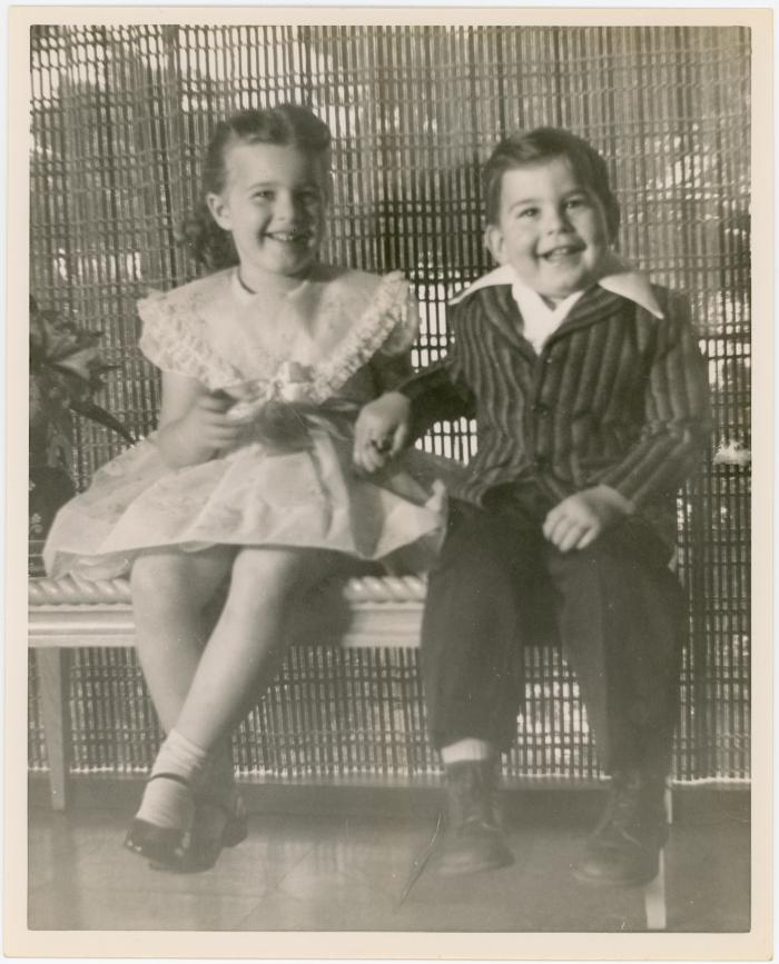Catherine and Daniel Brubeck sitting on a bench