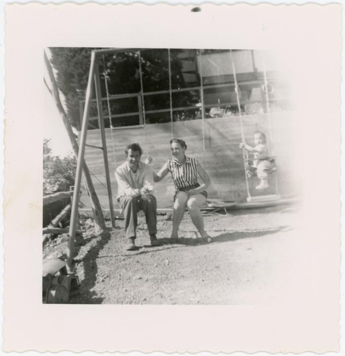 Dave Brubeck, Iola Brubeck sitting on swing set