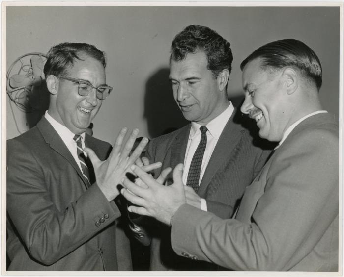 "Rondo for 6 Hands" with John Wise, Dave Brubeck, and unidentified man at Coronet Records reception (Adelaide, Australia)