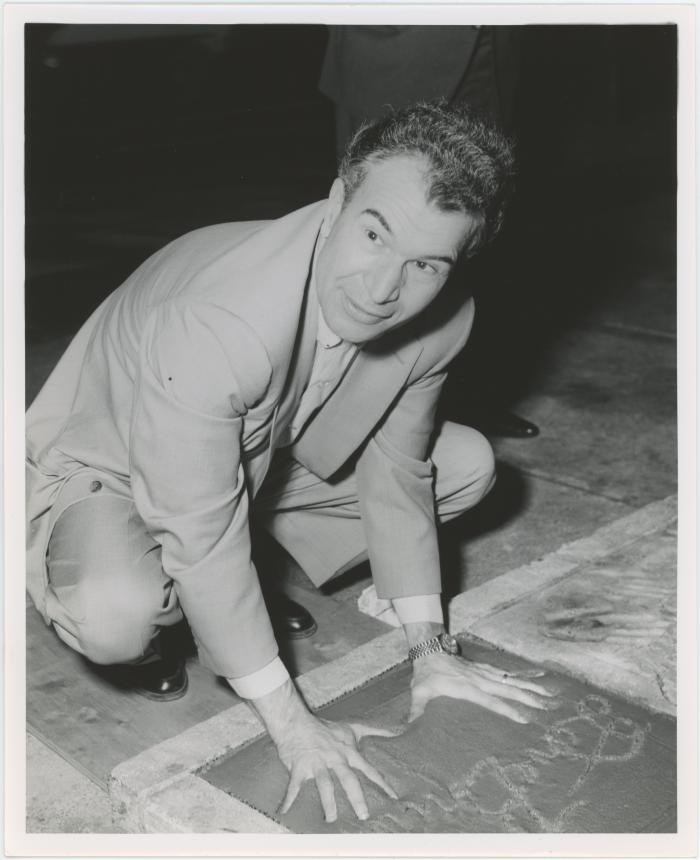 Dave Brubeck putting his handprints on his Hollywood Walk of Fame star (Hollywood, California)