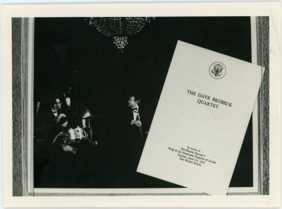 Collage of Dave Brubeck Quartet performance photograph and program #1 (White House, Washington, D.C.)