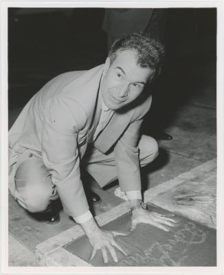 Dave Brubeck putting his handprints on his Hollywood Walk of Fame star (Hollywood, California)