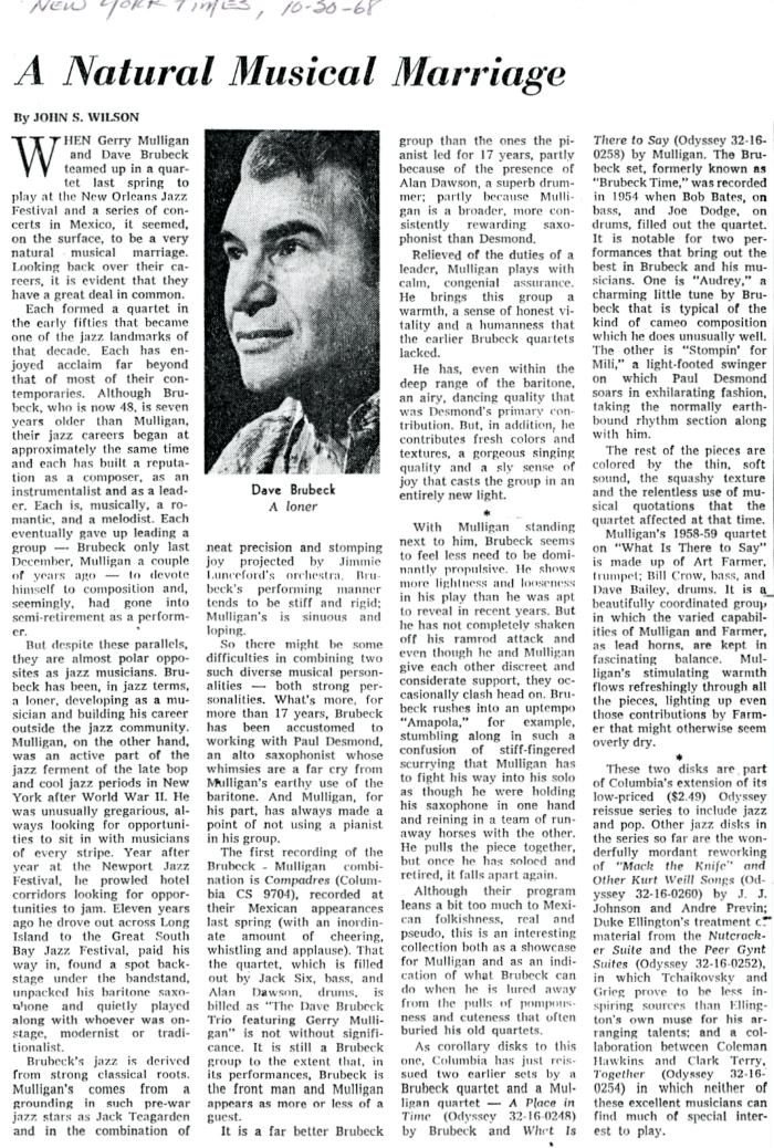 John S. Wilson, "A natural musical marriage," New York Times