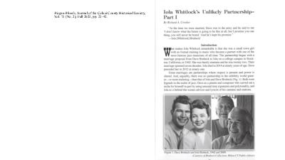 Robert A. Crooker, "Iola Whitlock's Unlikely Partnership," Parts 1-2, Journal of the Colusi County Historical Society