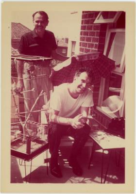 Dave Brubeck and unidentified man [Keith Bruce?] at Keith Bruce's home (Randwick, Australia)
