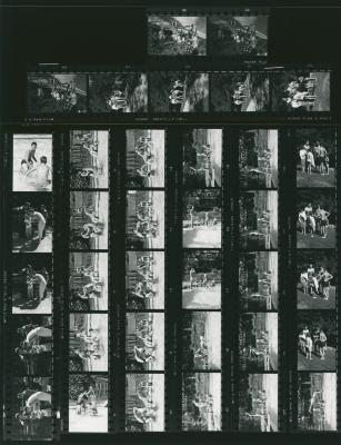 Dave Brubeck giving diving demonstration for Iola Brubeck, Darius Brubeck, Michael Brubeck, Chris Brubeck, Catherine Brubeck, Dan Brubeck at Irving Townsend house (Wilton, Connecticut)