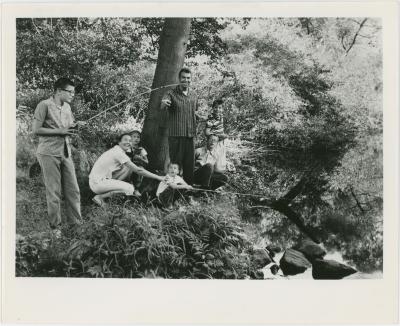 Dave and Iola Brubeck with their children fishing (Wilton, Connecticut)