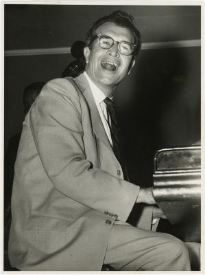 Dave Brubeck in performance with Eugene Wright in background (Melbourne, Australia)