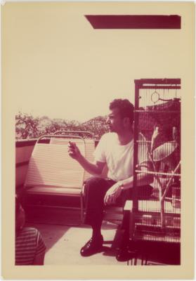 Dave Brubeck and unidentified man [Keith Bruce?] at Keith Bruce's home (Randwick, Australia)