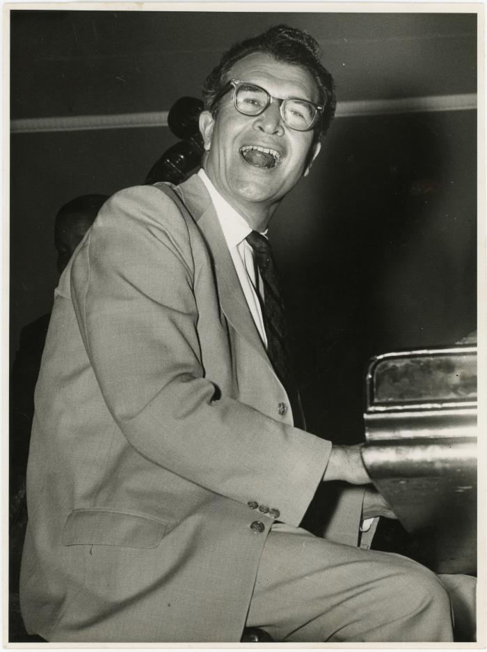 Dave Brubeck in performance with Eugene Wright in background (Melbourne, Australia)