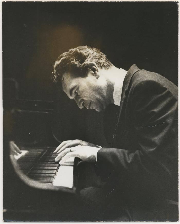 Dave Brubeck at piano during performance at unknown venue
